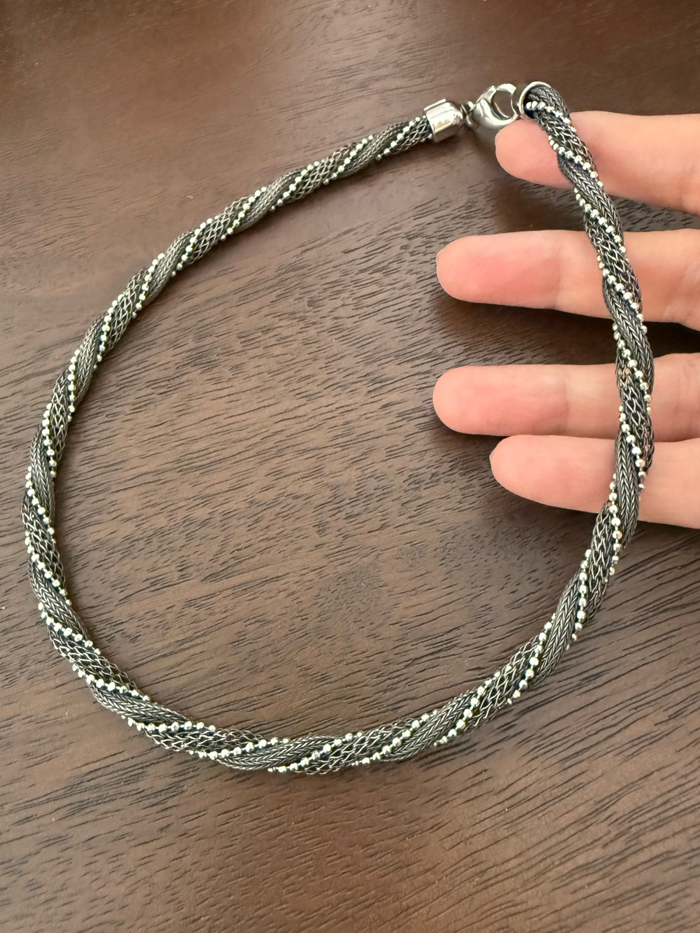 Solid Sterling Silver Twisted Mesh Chain Necklace